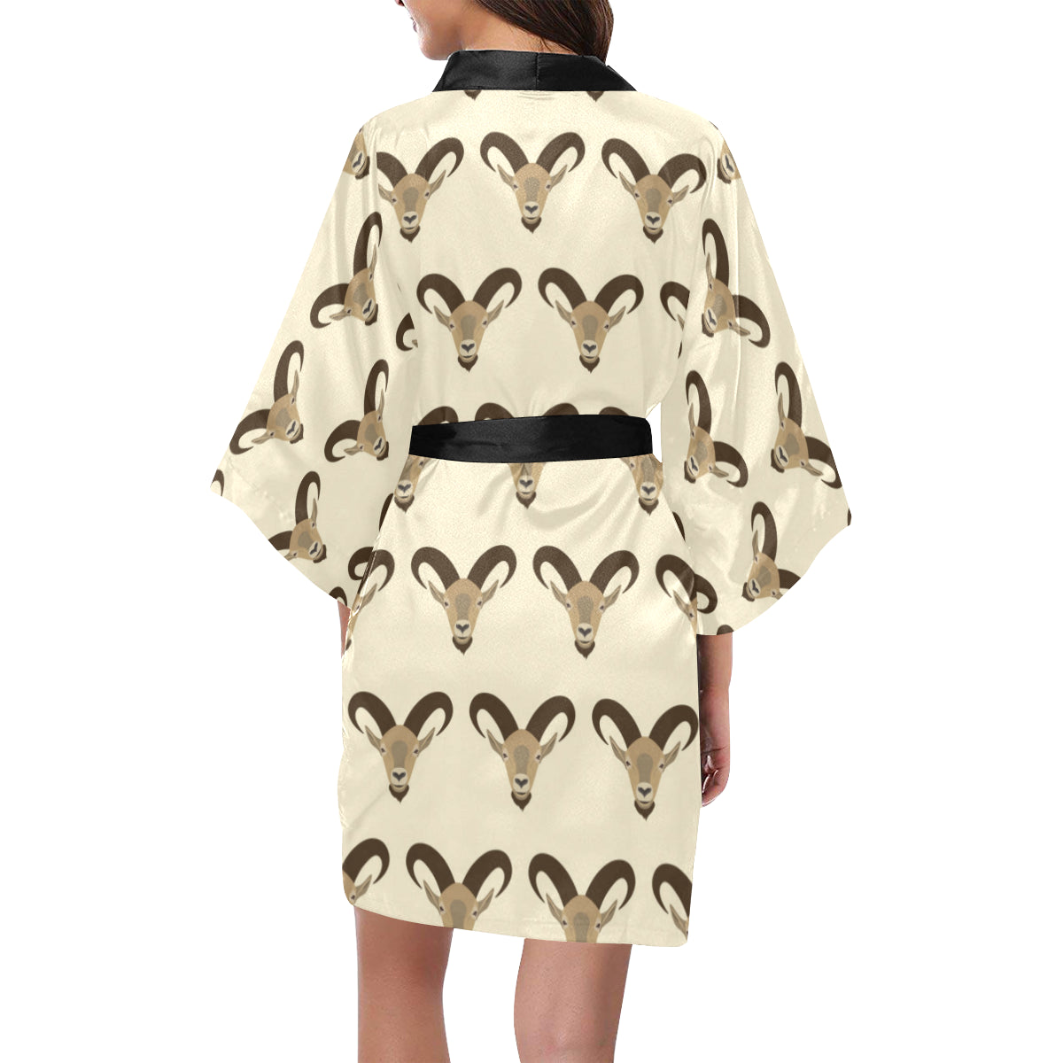 Goat Pattern Print Design 01 Women's Short Kimono