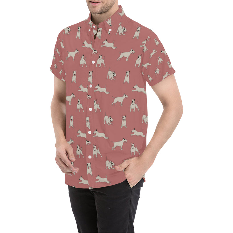 Bull Terriers Pattern Print Design 09 Men's Short Sleeve Button Up Shirt