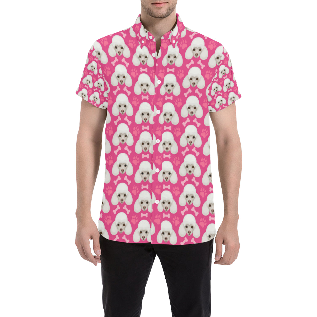 Poodle Pattern Print Design A04 Men's Short Sleeve Button Up Shirt