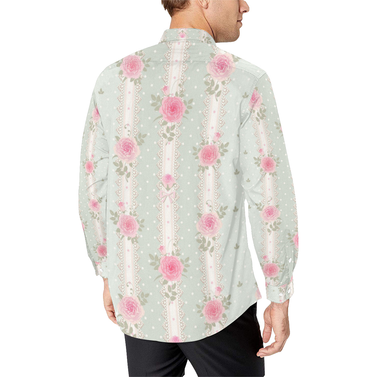 Rose Pattern Print Design RO016 Men's Long Sleeve Shirt