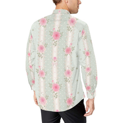 Rose Pattern Print Design RO016 Men's Long Sleeve Shirt