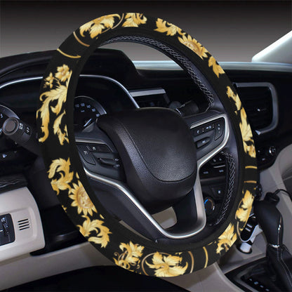 Baroque Golden Pattern Print Design 04 Steering Wheel Cover with Elastic Edge