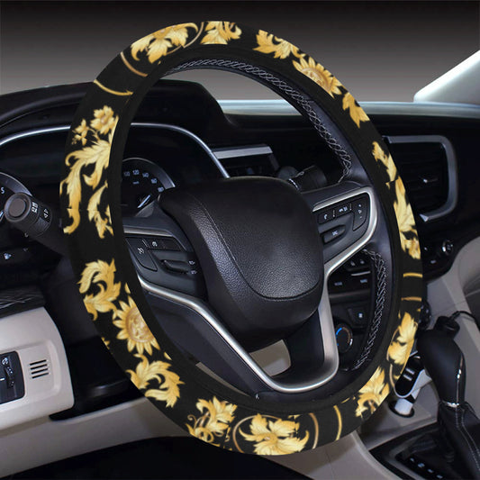 Baroque Golden Pattern Print Design 04 Steering Wheel Cover with Elastic Edge