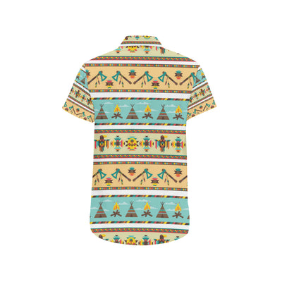 American indian Life Pattern Men's Short Sleeve Button Up Shirt