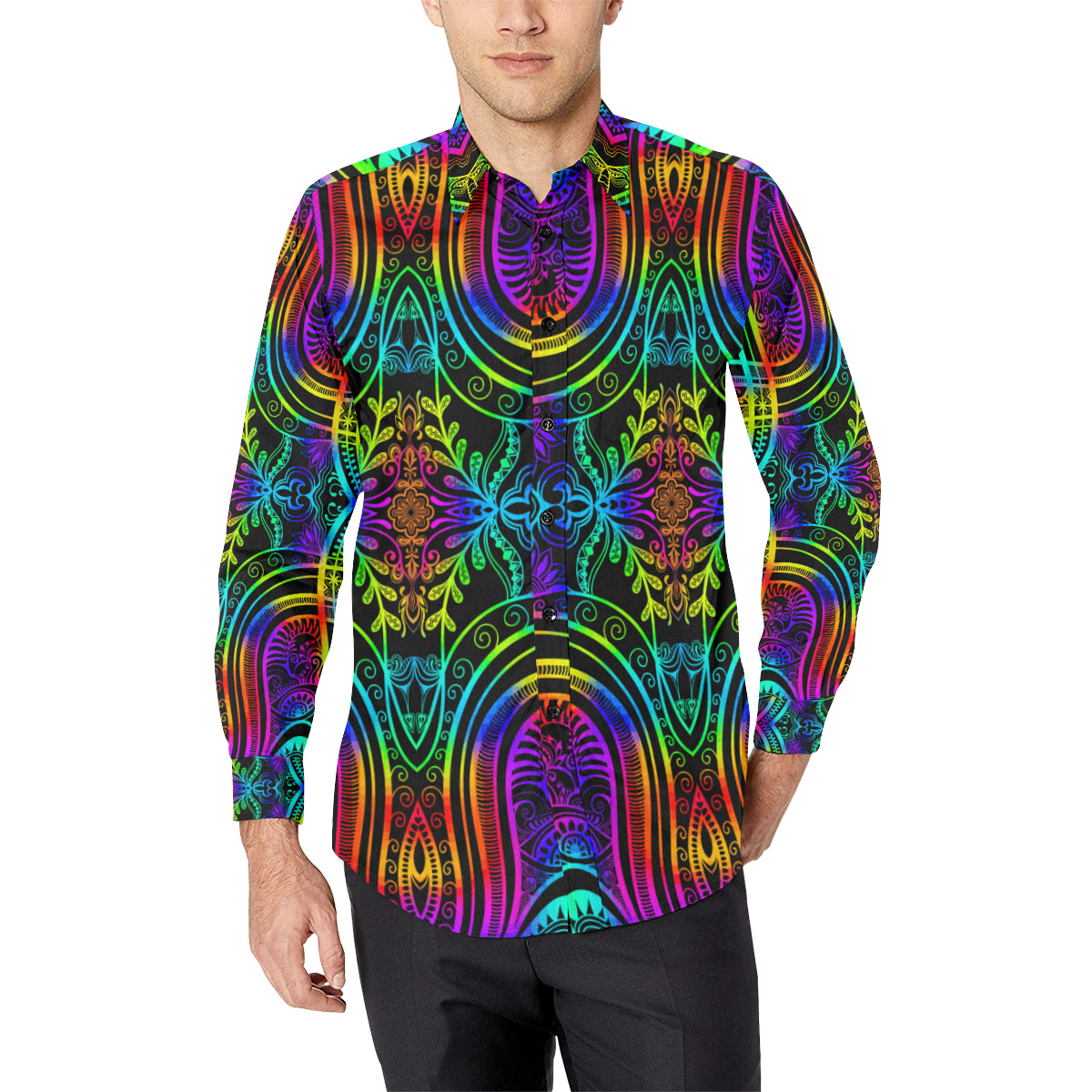 Neon Trible Rainbow Pattern Print Design A01 Men's Long Sleeve Shirt