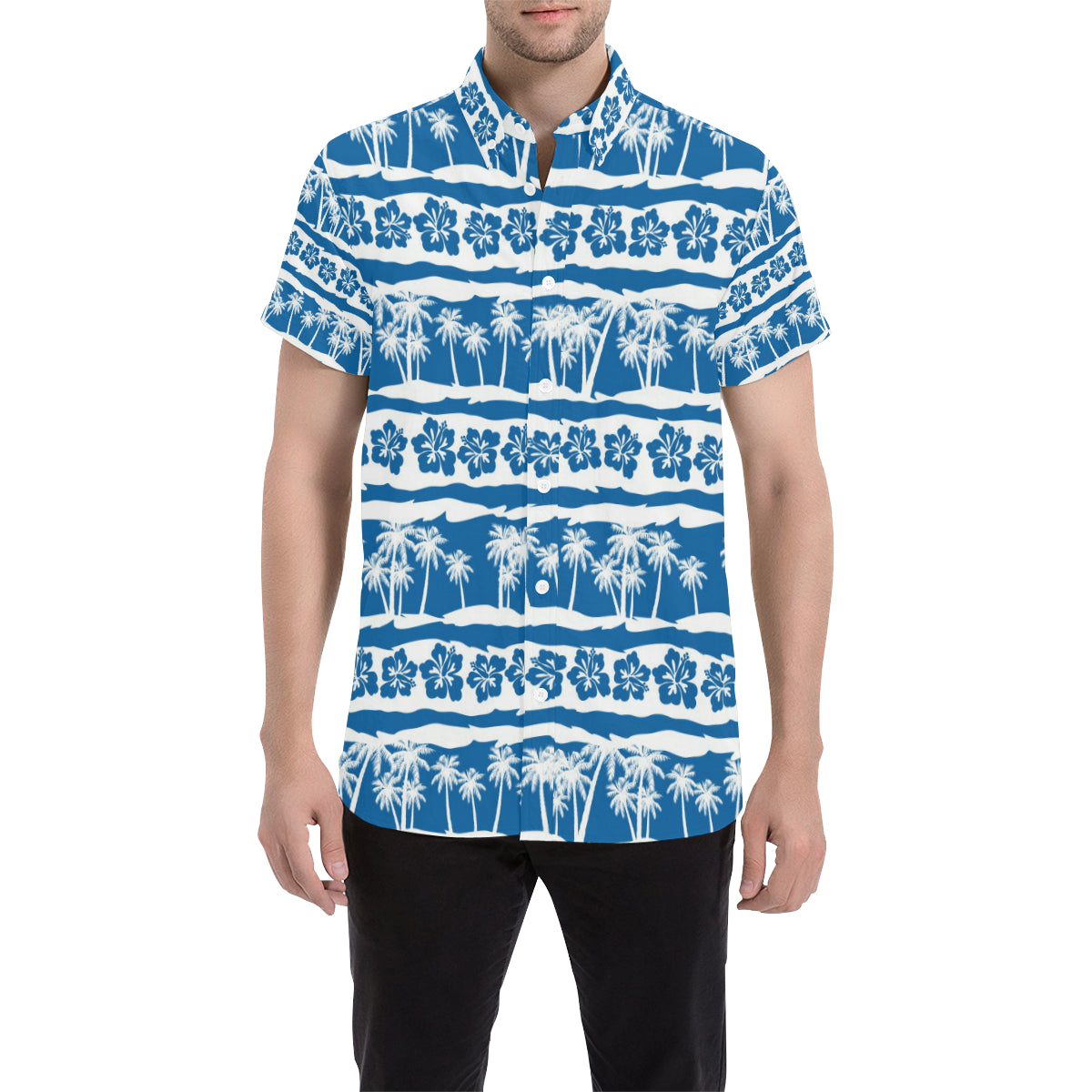 Hawaiian Themed Pattern Print Design H021 Men's Short Sleeve Button Up Shirt