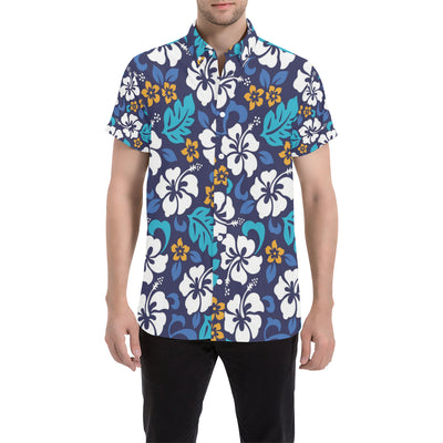 Hibiscus Pattern Print Design HB030 Men's Short Sleeve Button Up Shirt