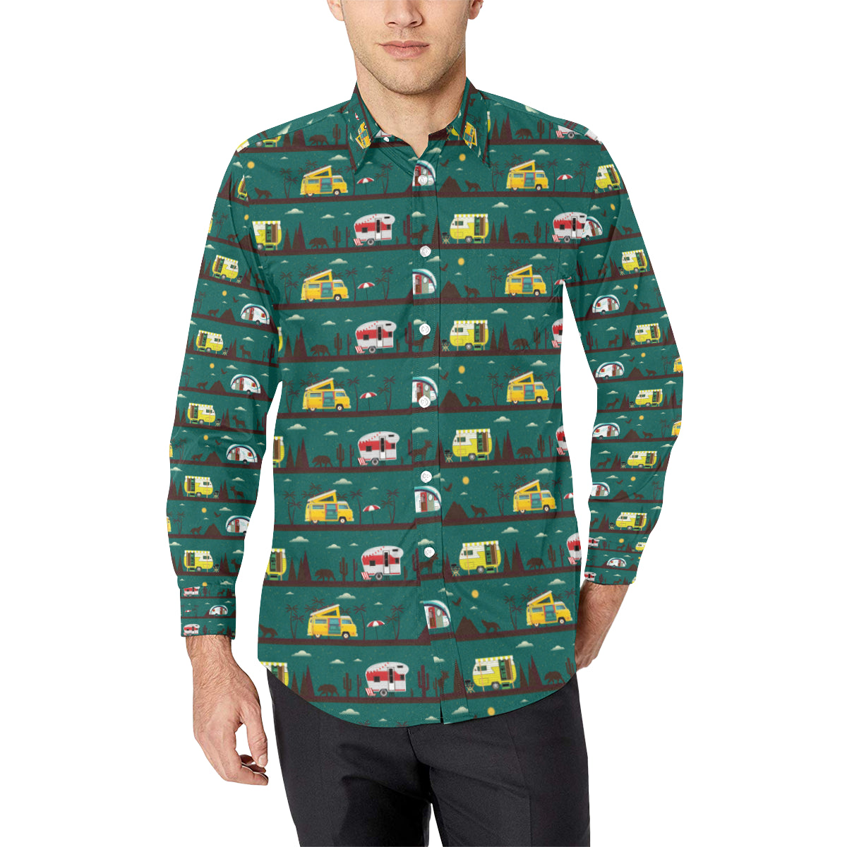 Camper Pattern Print Design 05 Men's Long Sleeve Shirt