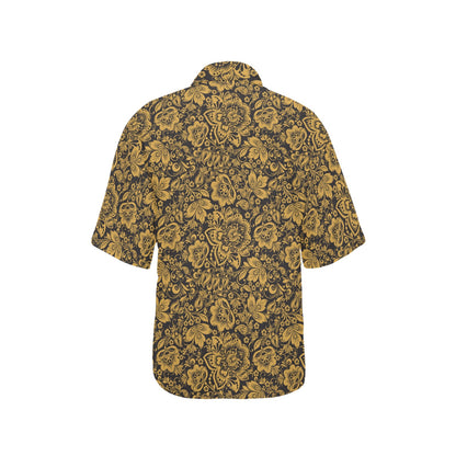 Brocade Gold Pattern Print Design 01 Women's Hawaiian Shirt