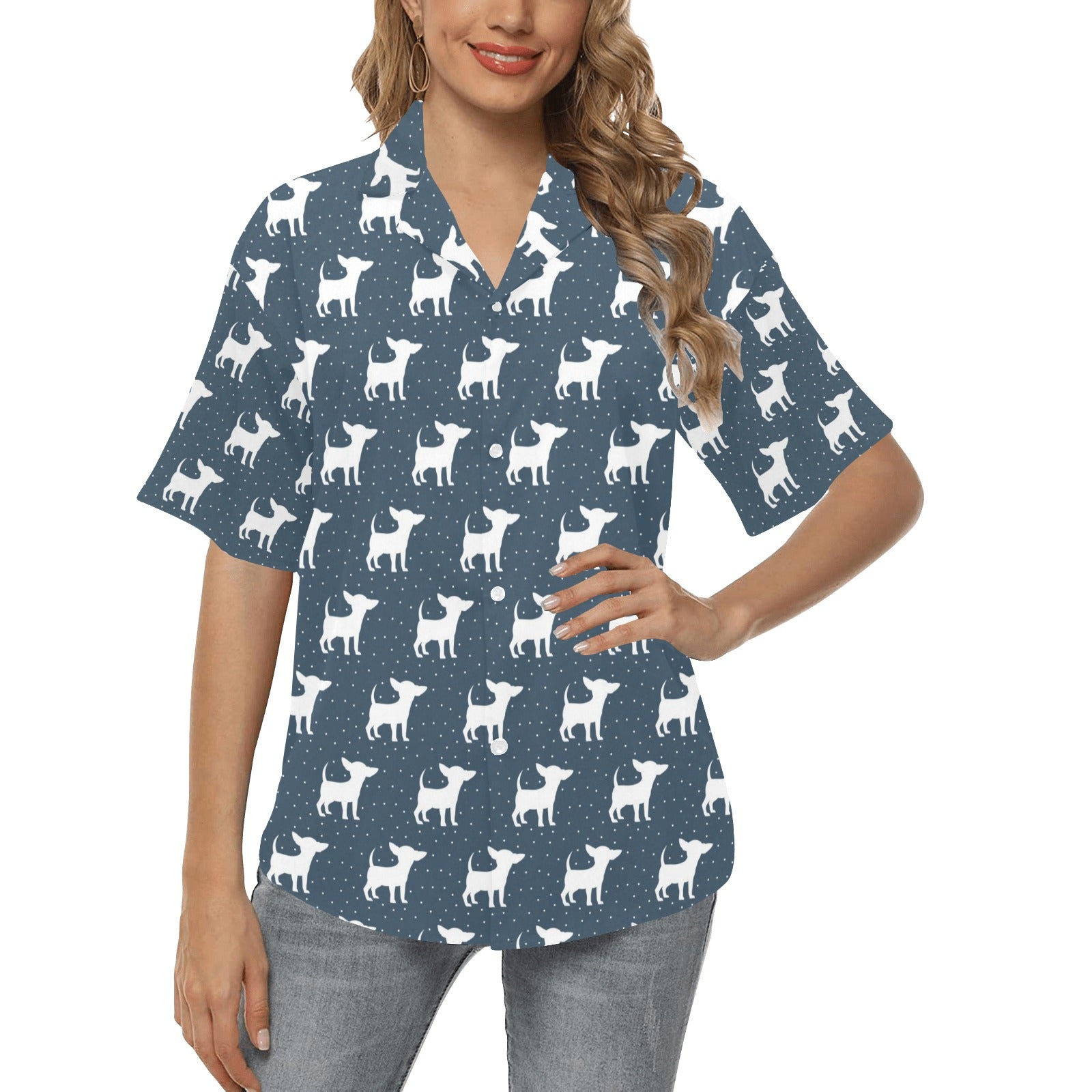 Chihuahua Pattern Print Design 03 Women's Hawaiian Shirt