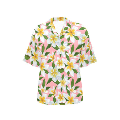 White Plumeria Pattern Print Design PM011 Women's Hawaiian Shirt