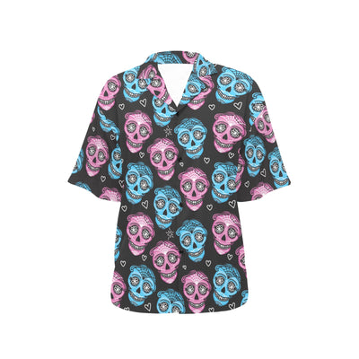 Day of the Dead Skull Print Pattern Women's Hawaiian Shirt