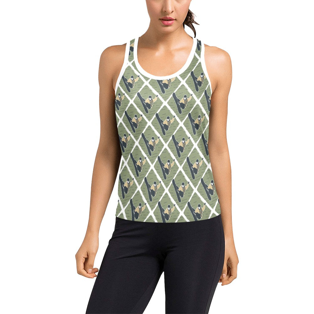 Snowboard Man Print Design LKS302 Women's Racerback Tank Top