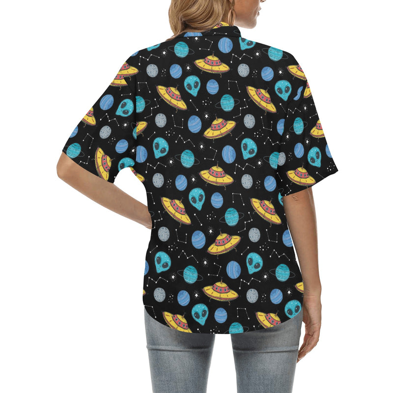 UFO Alien Print Design LKS306 Women's Hawaiian Shirt