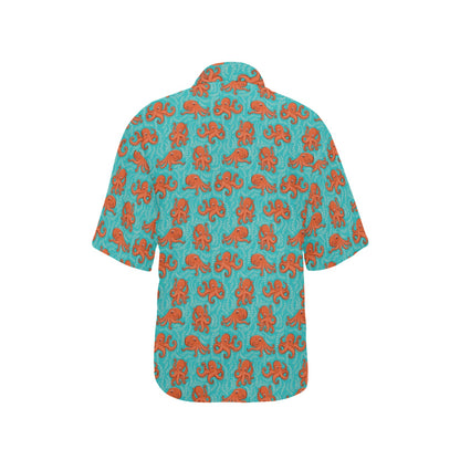 Octopus Cartoon Design Print Themed Women's Hawaiian Shirt