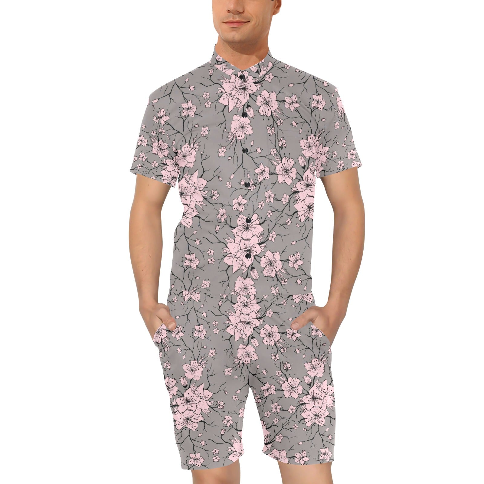 Cherry Blossom Pattern Print Design CB05 Men's Romper