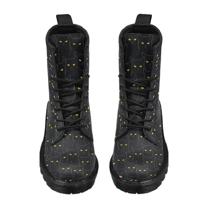 Black Cat Yellow Eyes Print Pattern Women's Boots