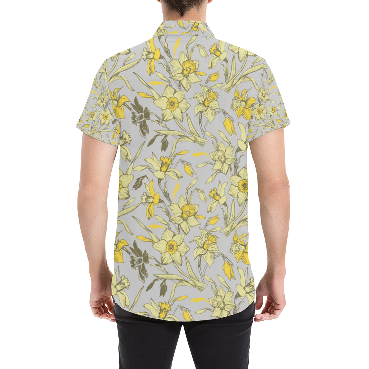 Daffodils Pattern Print Design DF05 Men's Short Sleeve Button Up Shirt
