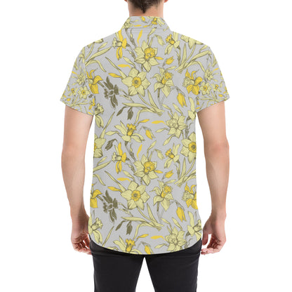 Daffodils Pattern Print Design DF05 Men's Short Sleeve Button Up Shirt