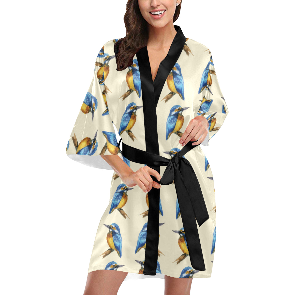 Kingfisher Pattern Print Design 01 Women's Short Kimono