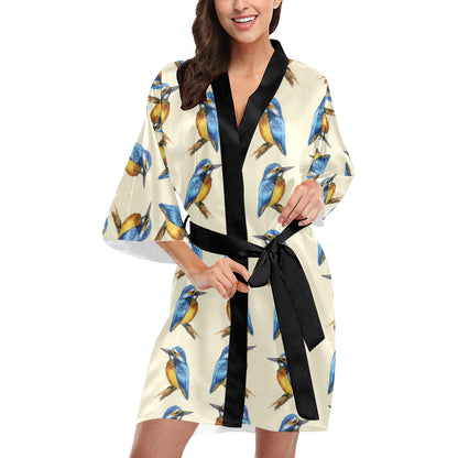 Kingfisher Pattern Print Design 01 Women's Short Kimono