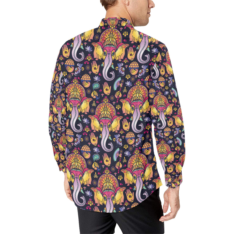 Ganesha Indian Pattern Print Design 03 Men's Long Sleeve Shirt