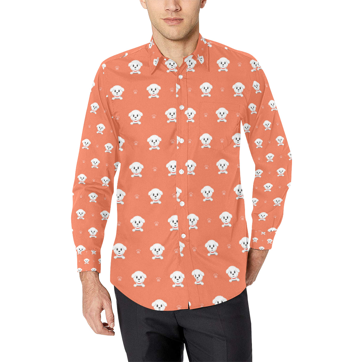 Bichons Frise Pattern Print Design 02 Men's Long Sleeve Shirt