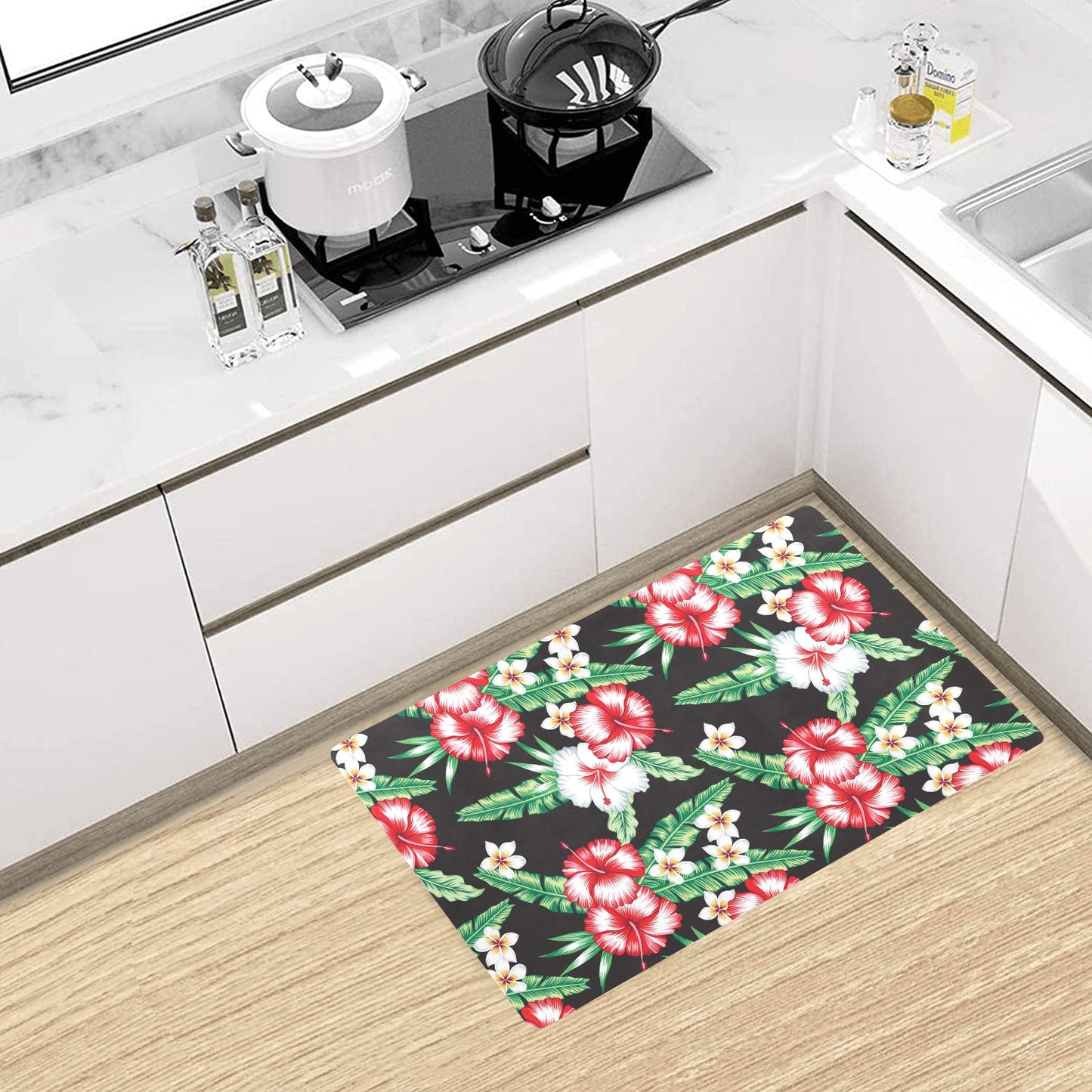 Hawaiian flower tropical leaves Kitchen Mat