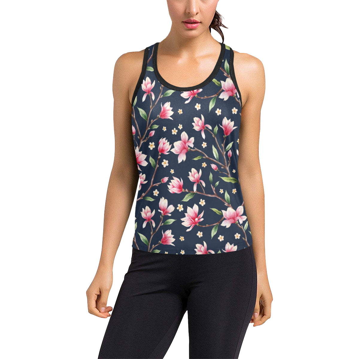 Magnolia Pattern Print Design MAG09 Women's Racerback Tank Top