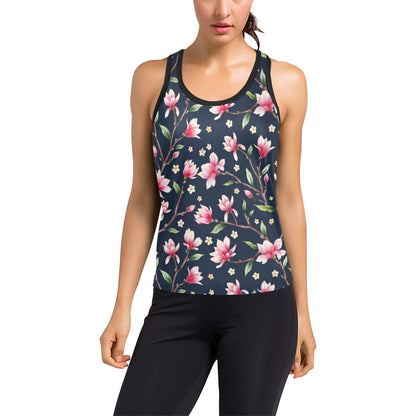 Magnolia Pattern Print Design MAG09 Women's Racerback Tank Top