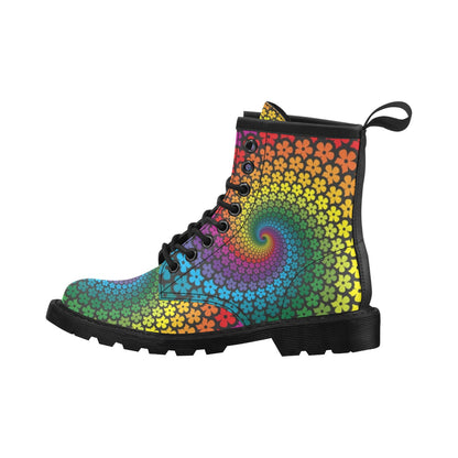 Flower Power Rainbow Spiral Print Women's Boots