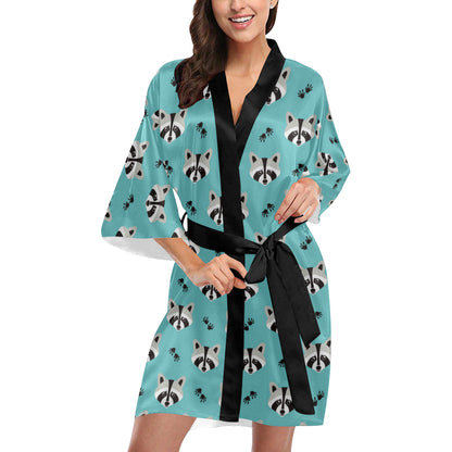 Raccoon Pattern Print Design A01 Women's Short Kimono