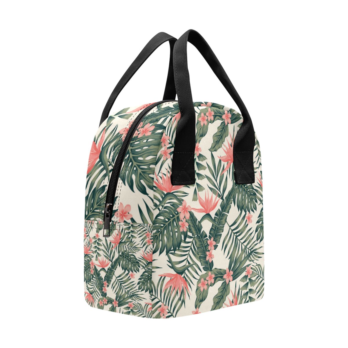 Tropical Flower Palm Leaves Insulated Lunch Bag