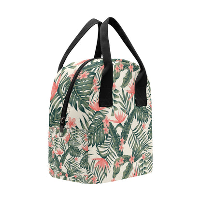 Tropical Flower Palm Leaves Insulated Lunch Bag