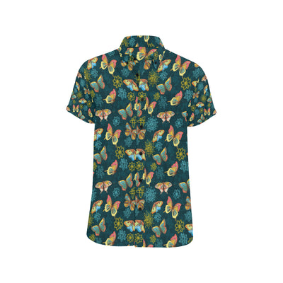 Butterfly Hand Draw Print Pattern Men's Short Sleeve Button Up Shirt