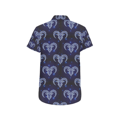 Aries Zodiac Pattern Print Design 01 Men's Short Sleeve Button Up Shirt
