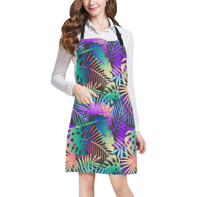 Neon Flower Tropical Palm Leaves Apron with Pocket