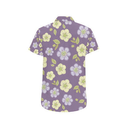 Anemone Pattern Print Design AM013 Men's Short Sleeve Button Up Shirt