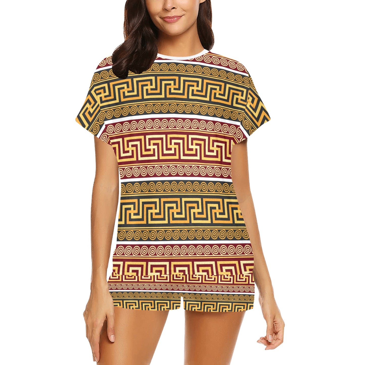 Ancient Greek Pattern Print Design LKS302 Women's Short Pajama Set