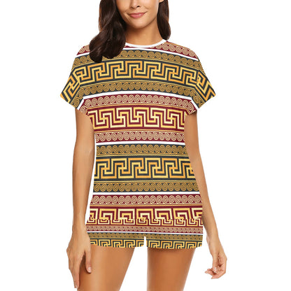 Ancient Greek Pattern Print Design LKS302 Women's Short Pajama Set