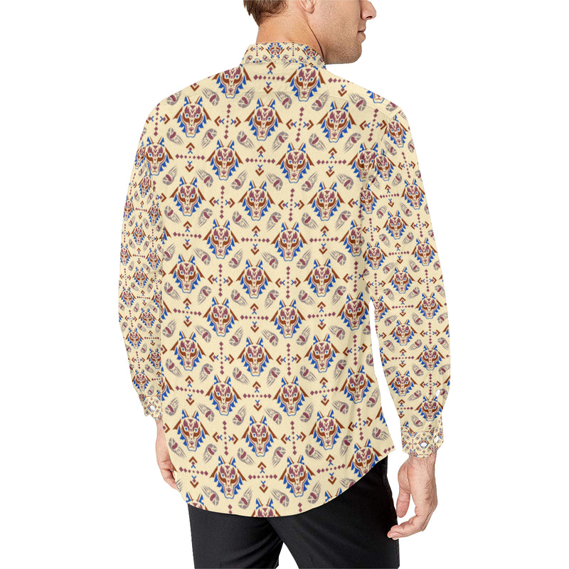 Aztec Wolf Pattern Print Design 03 Men's Long Sleeve Shirt