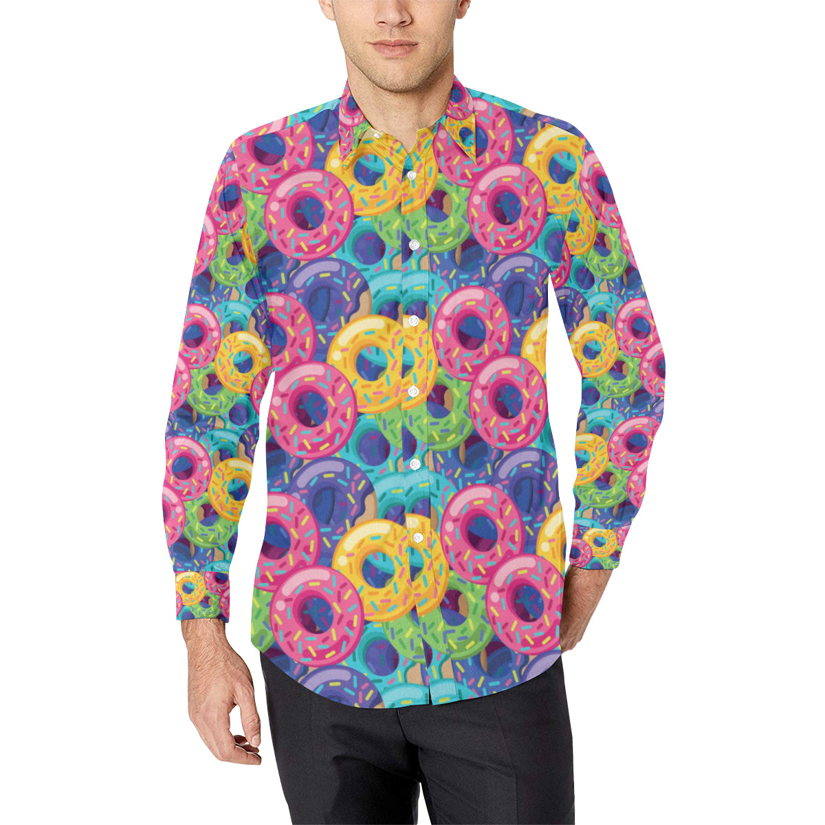 Donut Pattern Print Design DN010 Men's Long Sleeve Shirt