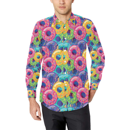 Donut Pattern Print Design DN010 Men's Long Sleeve Shirt