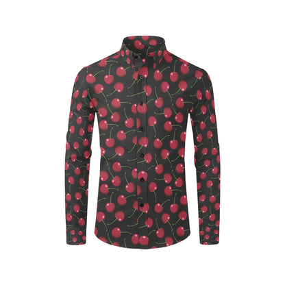 Cherry Black Background Men's Long Sleeve Shirt