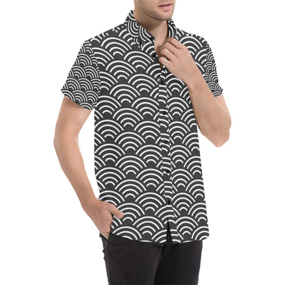 Scales Black White Pattern Print Design 03 Men's Short Sleeve Button Up Shirt