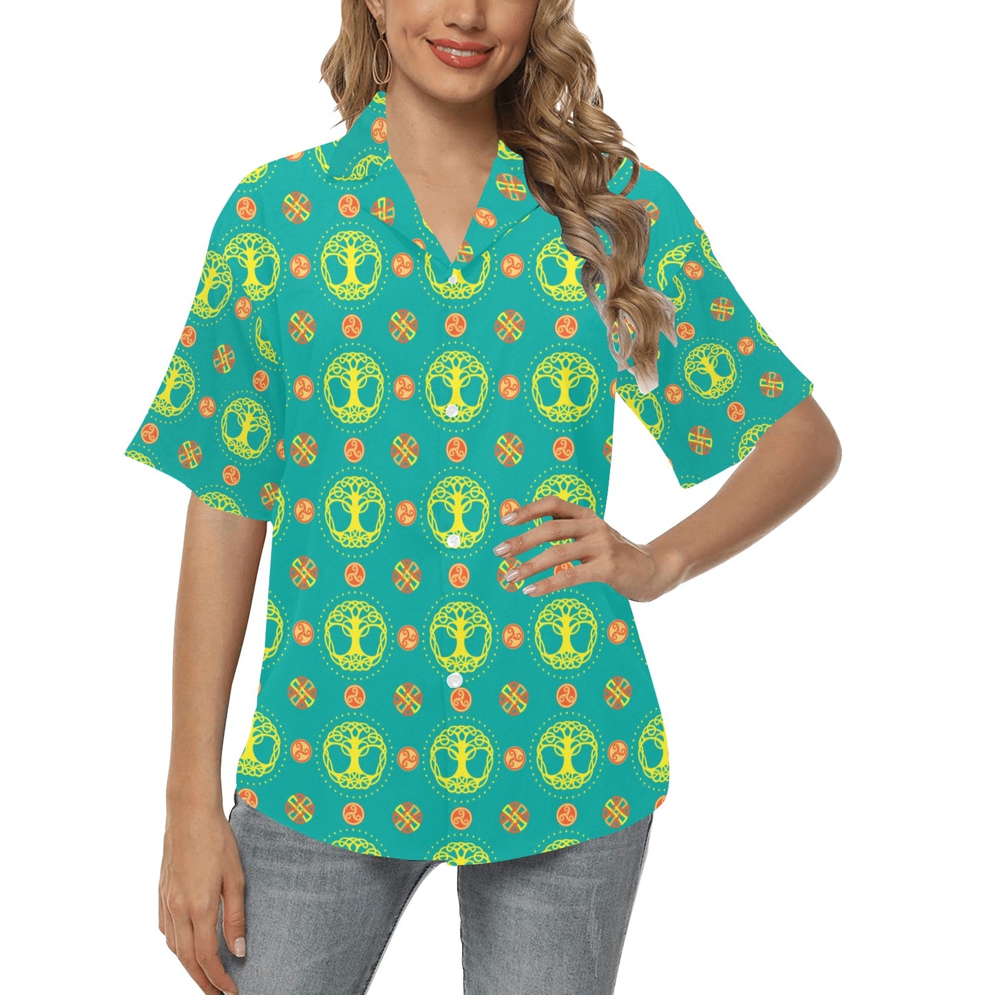 Celtic Tree of Life Print Pattern Women's Hawaiian Shirt