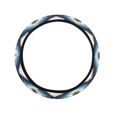 Navajo Dark Blue Print Pattern Steering Wheel Cover with Elastic Edge