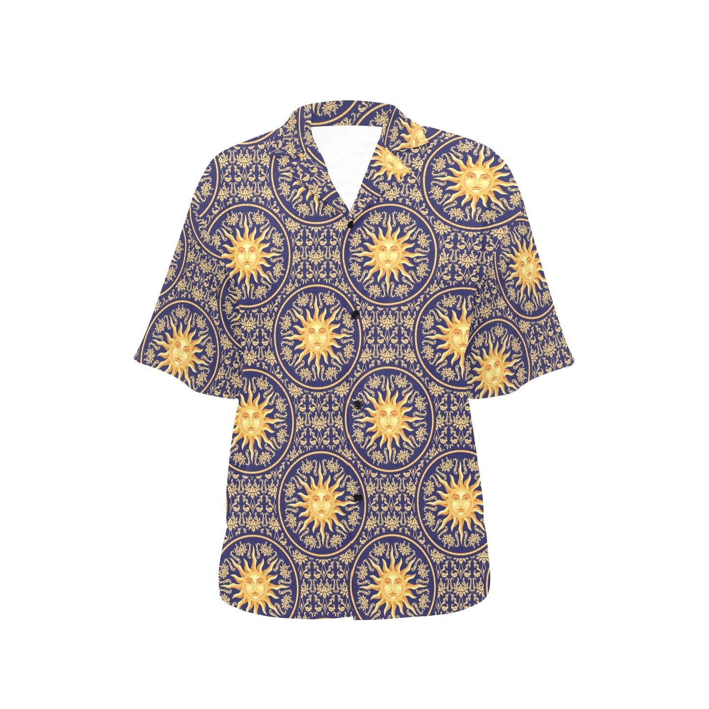 Celestial Gold Sun Face Women's Hawaiian Shirt