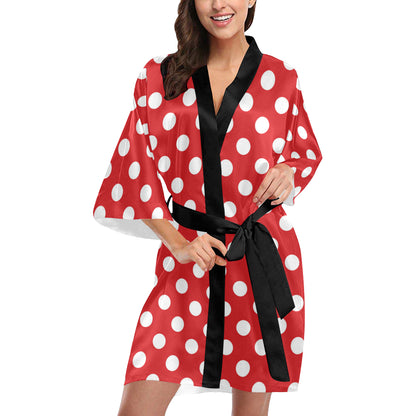 Polka Dot Red Pattern Print Design 04 Women's Short Kimono