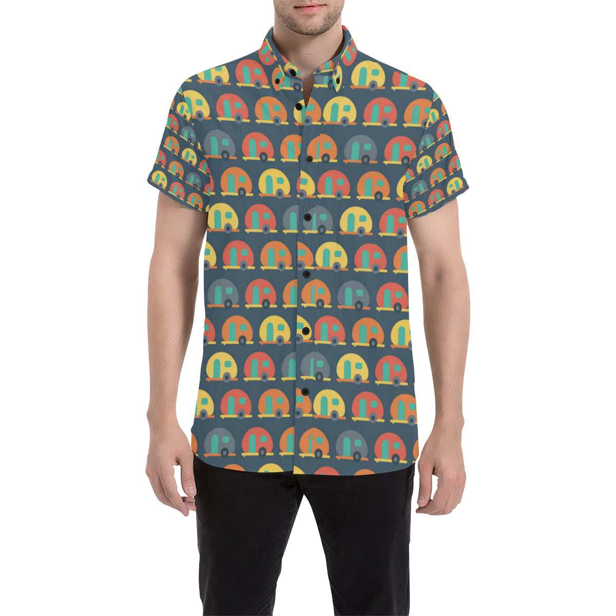 Camper Pattern Print Design 02 Men's Short Sleeve Button Up Shirt